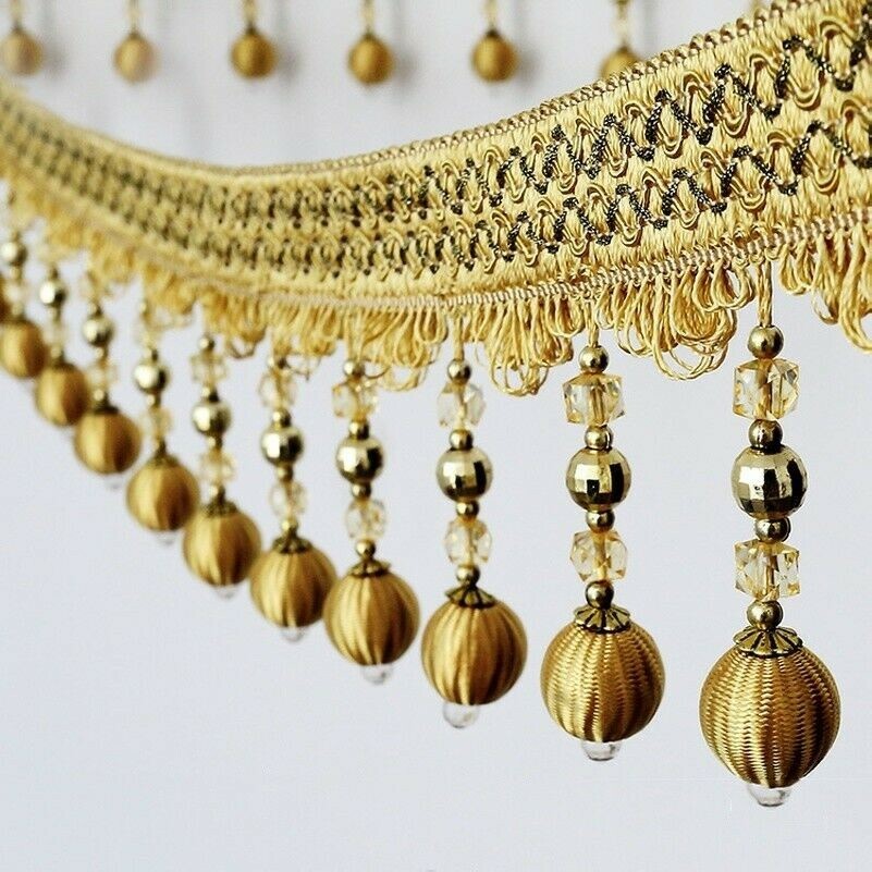 1M Ball Beads String Tassel Trimming Ribbon Curtain Decor Fringe Lamp Upholstery