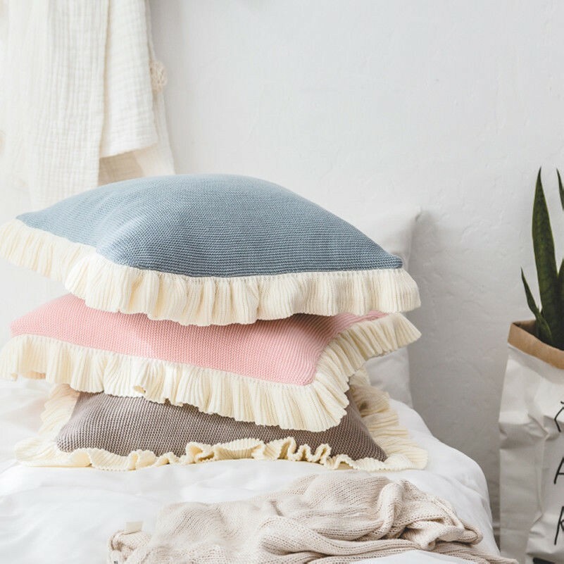 Kissen Deckel Kissenhülle Gestrickt Rüsche Baumwolle Sofa Stuhl Bett Wohndeko