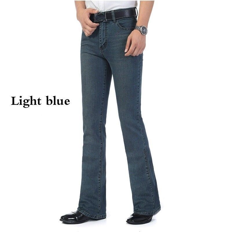 Men Flared Jeans Fitted Bell Bottom Denim Trousers Long Pants Vintage Plus Size