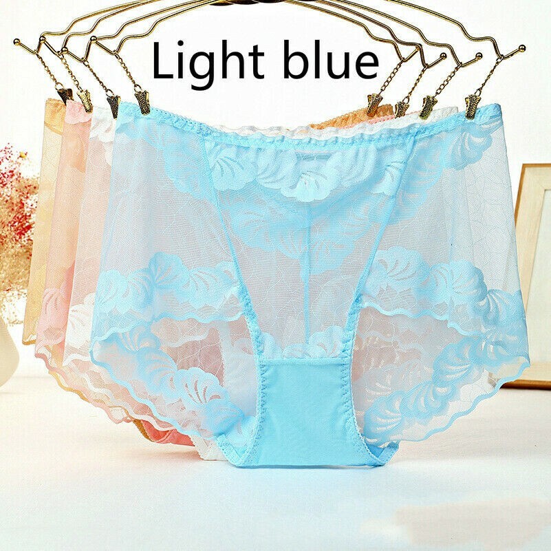 Women Briefs Sheer Mesh Lace Underwear Floral Underpants High Waist Knicker