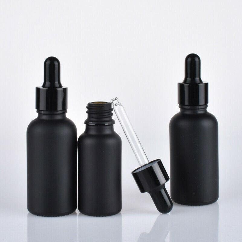 5PCS Black Glass Dropper Empty Bottles Liquid Pipette Small Storage Container