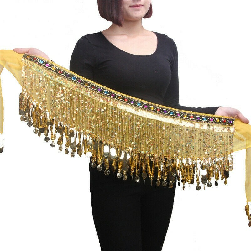 Women Belly Dancing Hip Scarf Wrap Tribal Belt Skirt Chain Fringe Tassel