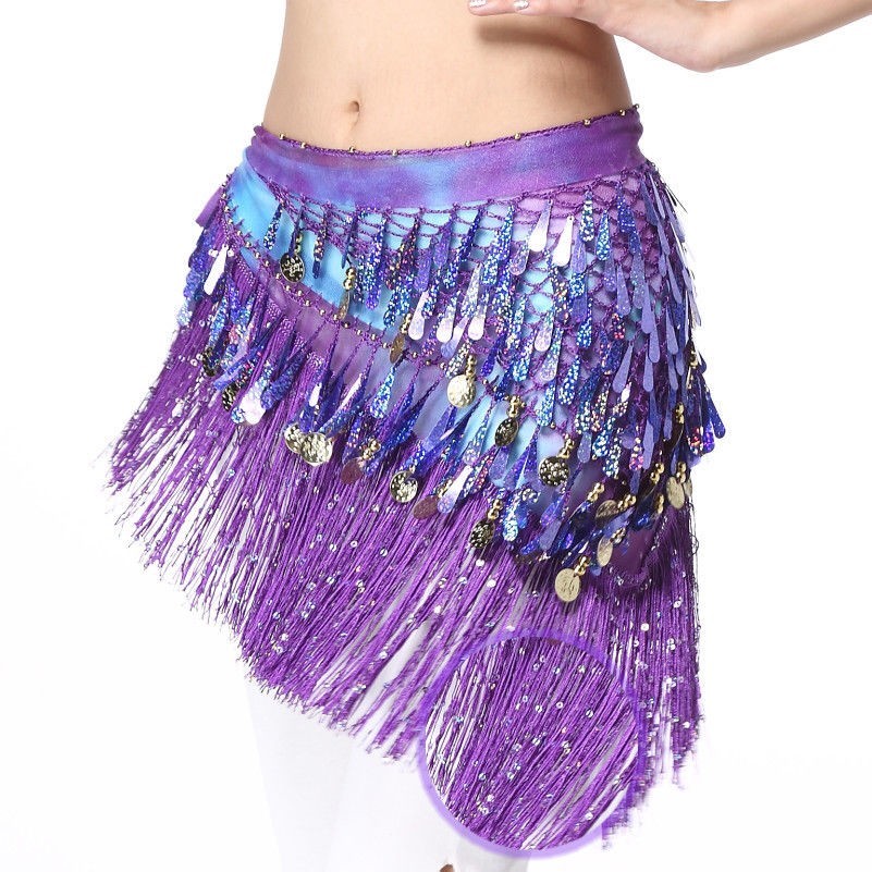 Belly Dance Costume Hip Scarf Coin & Sequin Belt Waist Dancer Wrap Skirt Outfit