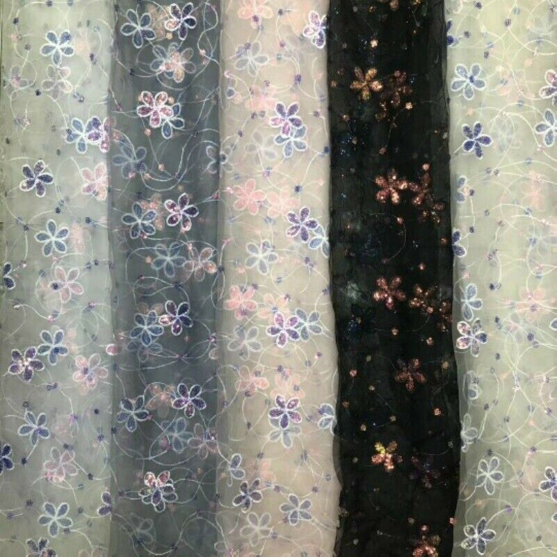 Netz Pailletten Stoff Spitze Blumen Stickerei Glänzend Voile Kleid Vorhang Craft