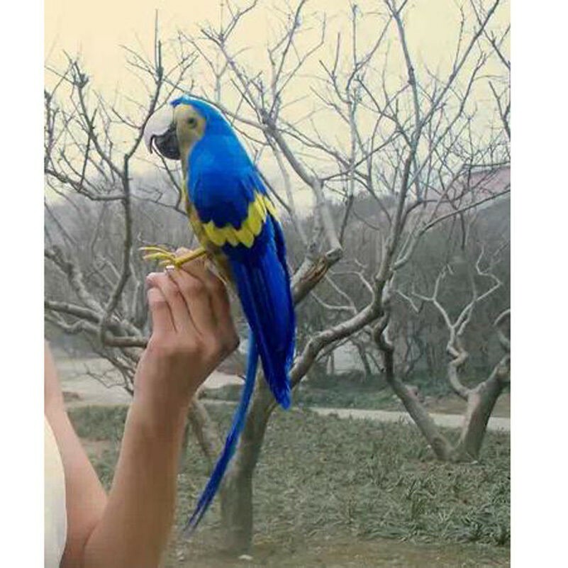 Fake Artificial Parrot Feathered Bird Budgie Garden Home Decoration Blue 30cm