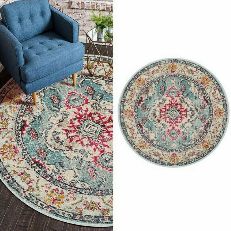 Ethnic Area Rug Round Floral Carpet Monaco Floor Mat Soft Antislip Bedroom