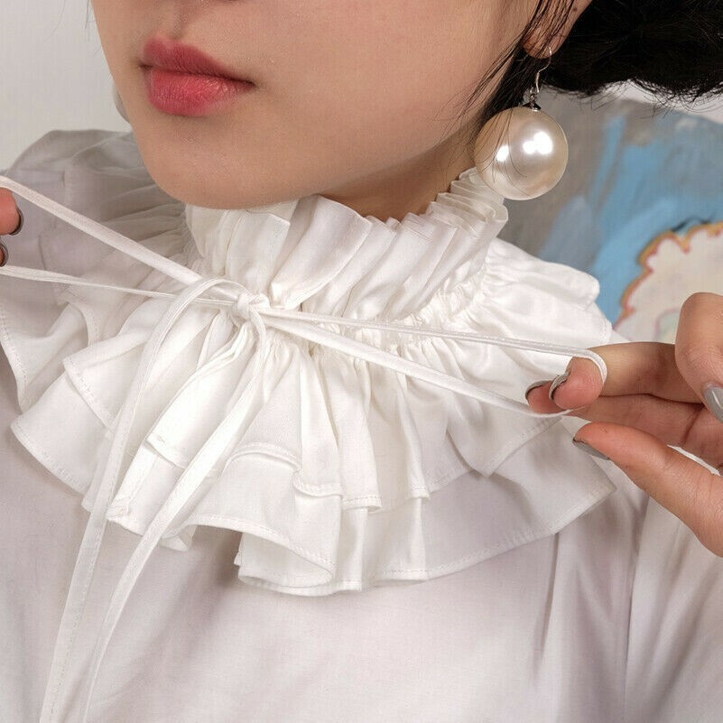 Women Lolita Fake Collar Detachable Ruffle Lapel Neck Gothic Retro Court