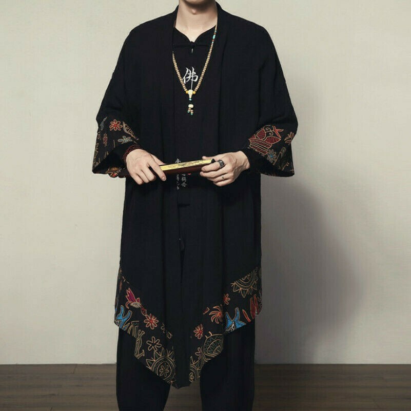 Uomo Kimono Floreale Larga Cappotto Yukata Giacca Giapponese Lunga Accappatoio