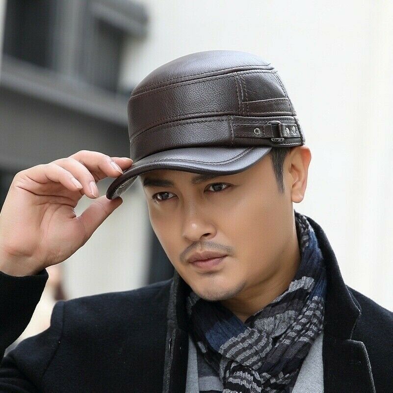 Hommes Cuir Chapeau Trappeur Casquette Baseball plein Chasse Militaire Ear Rabat