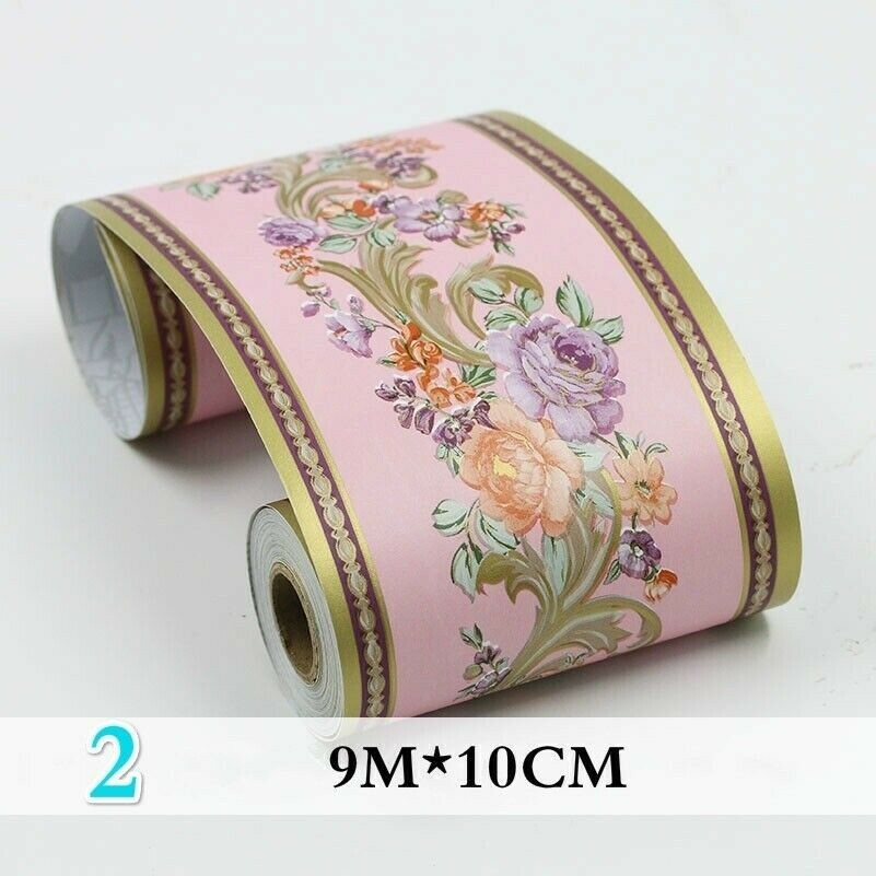 9M Self Adhesive Wall Skirting Border Sticker Floral PVC Wallpaper Home Decor