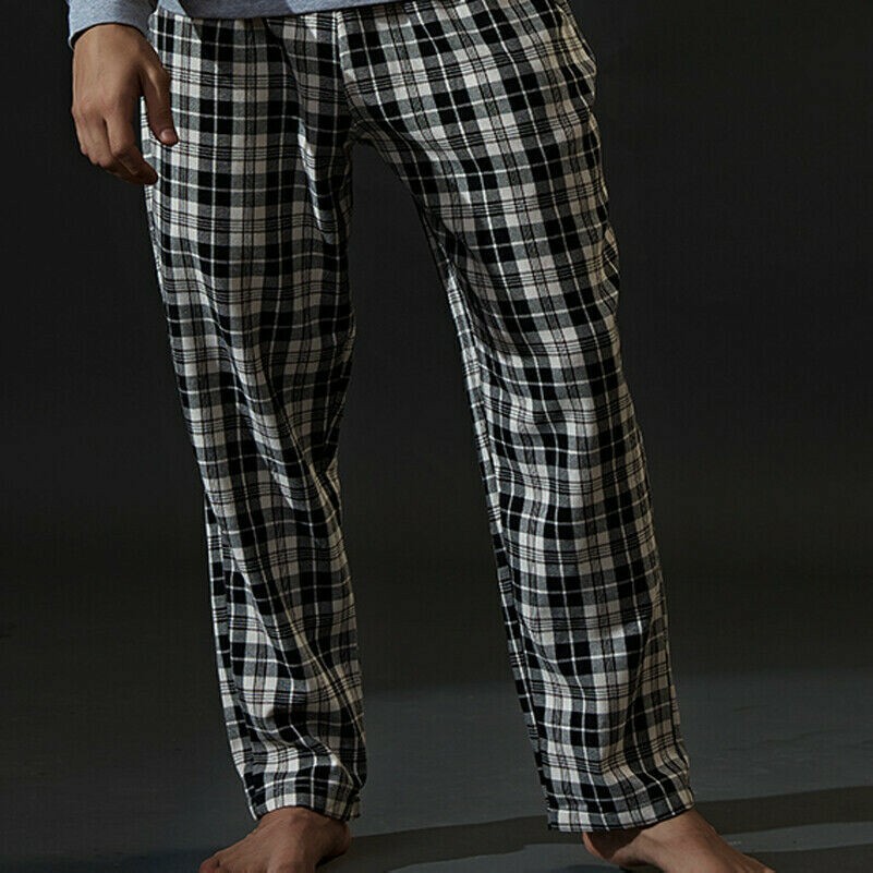 Herren Lang Pyjama Hose Baumwollmischung Kariert Schlaf Hosen Hausanzug Neu
