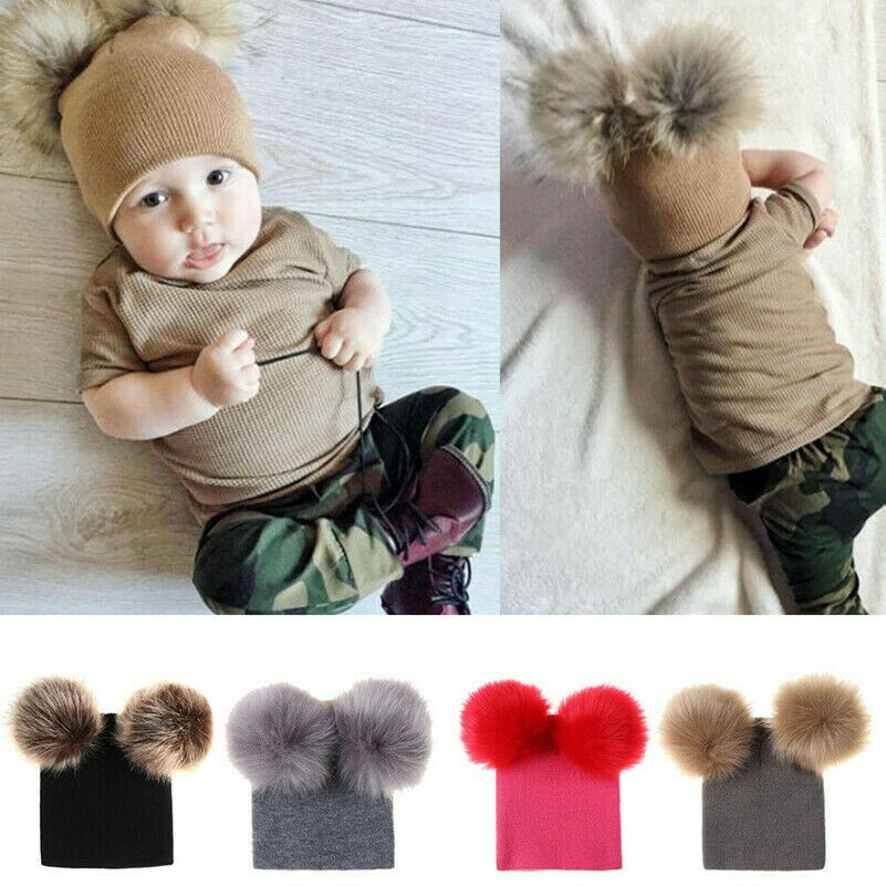 Bébé Enfant Fille Garçon Hiver Tricot Chaud Pompon Chapeau Bébé Bonnet