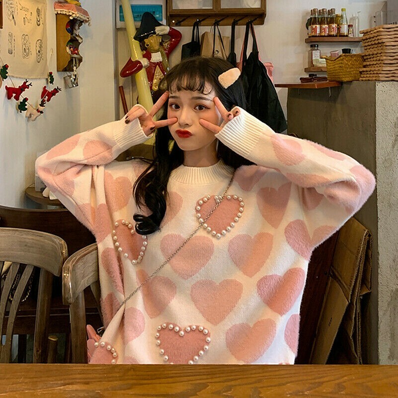 Women Girl Cute Sweater Knitted Pullover Kawaii Top Japanese Harajuku Lolita