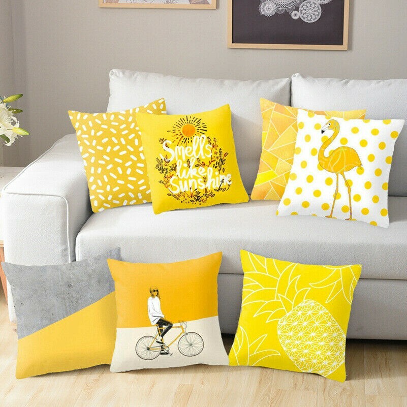 Yellow Polyester Pillow Case Sofa Car Waist Throw Cushion Cover Home Decor