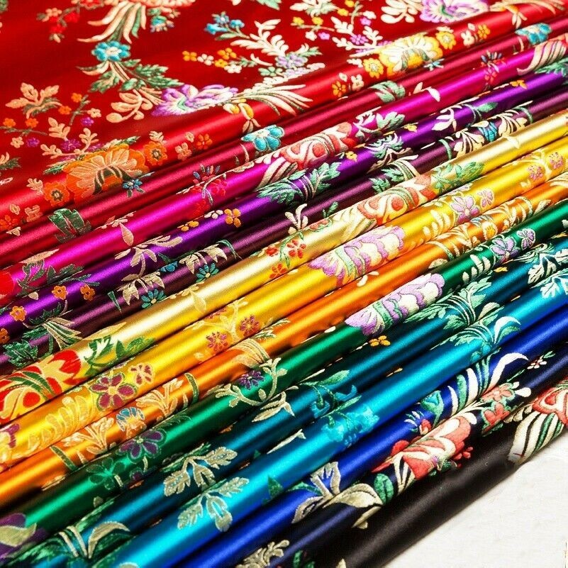 Chinese Satin Silk Begonia Flower Print Fabric Cloth Cheongsam Dress Cushion DIY