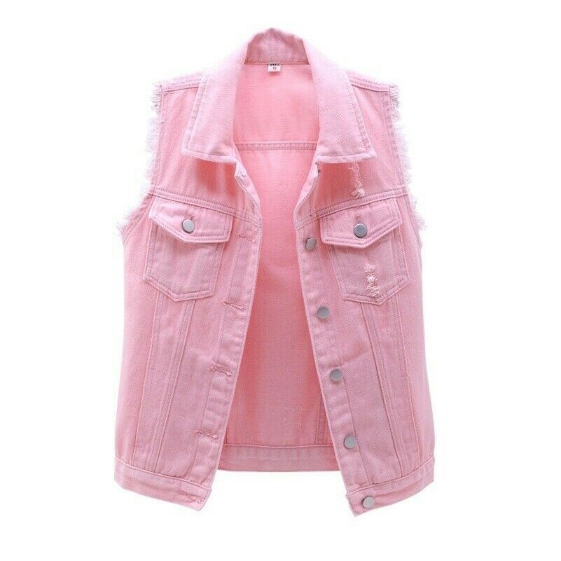 Damen Denim Weste Zerrissen Ärmelloser Mantel Jacke Top Hemd Freizeit