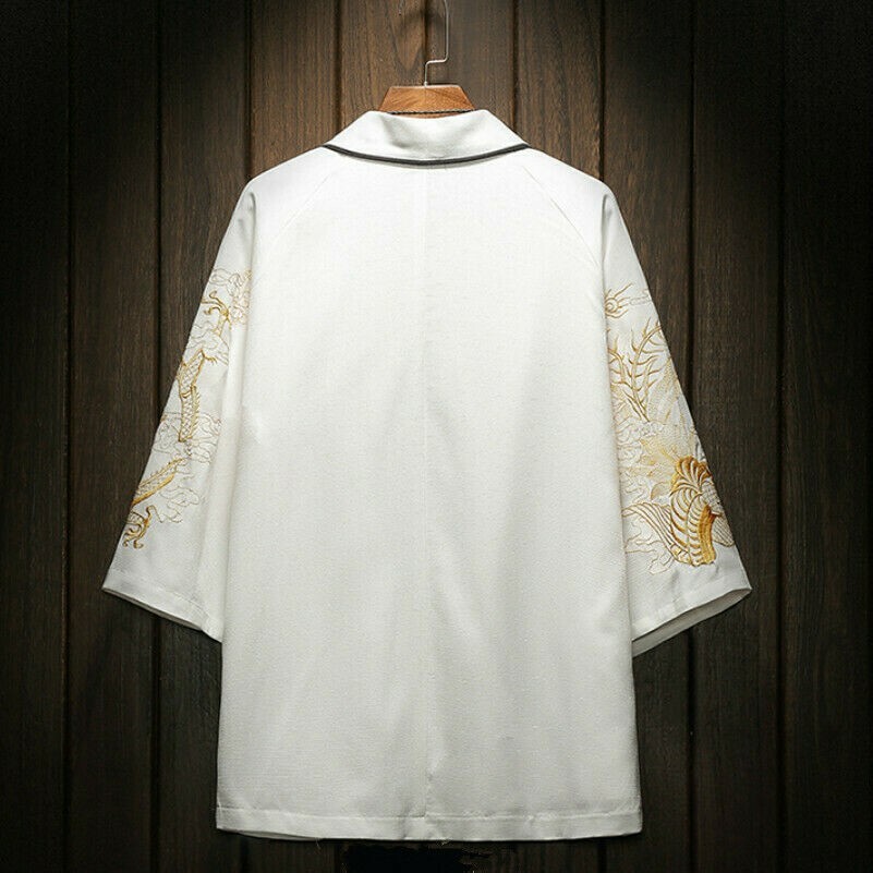 Embroidery Kimono Jacket Men Coat Cardigan Japanese Retro Casual Outwear