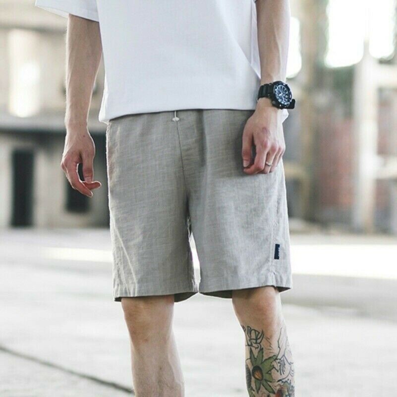 Herren Leinen Baumwolle Shorts Harem Hose Kurze Hose Knielang Freizeit