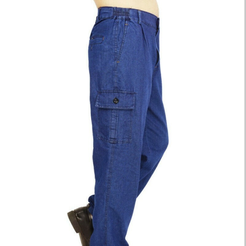 Herren Jeans Cargohose Locker Kampf Jeanshose Gummibund Arbeitskleidung