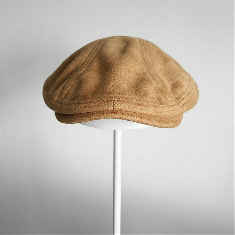 Men Baker Flat Cap Faux Suede Newsboy Hat Traditional Gatsby Warm Winter Vintage