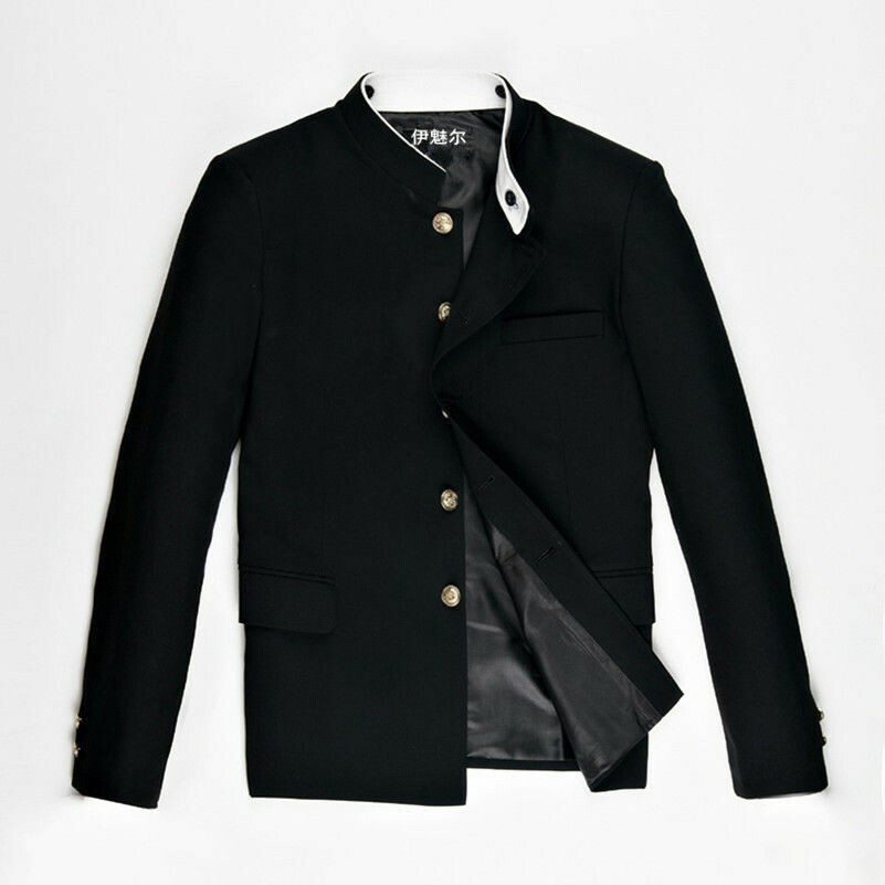 Mens Single Breasted Grandad Collar Jacket Blazer Japanese School Uniform Slim