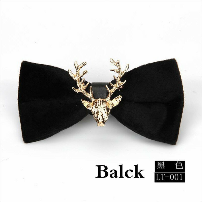 Men Bow Tie Velvet Metal Reindeer Pre Tied Necktie Wedding Party Show Accessory