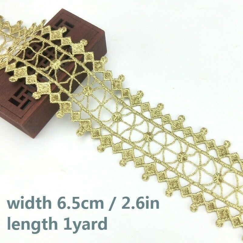 Vintage Gold Embroidered Lace Edge Trim Ribbon Costume Decor Hollow Applique DIY