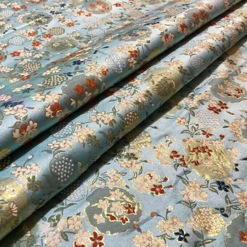 1M Japanese Floral Brocade Silky Satin Fabric Damask Kimono Embroidery DIY