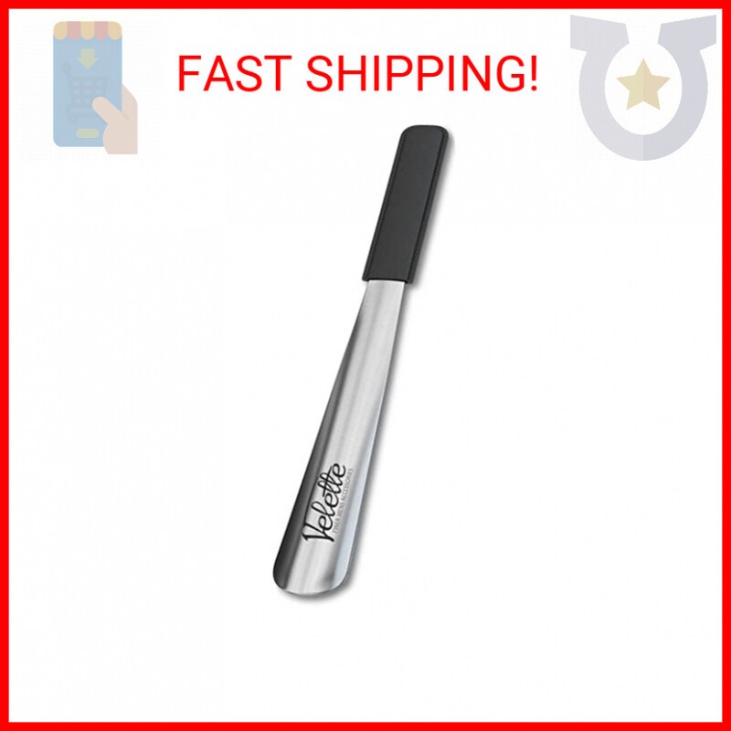Velette Metal Shoe Horn Long Handle For Seniors, 15" Long. Extra Long Shoe Horn