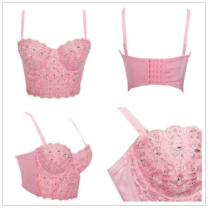 Lace Crop Bustier Beaded Corset Camisole Tank Top Bra Dance Clubwear Sexy