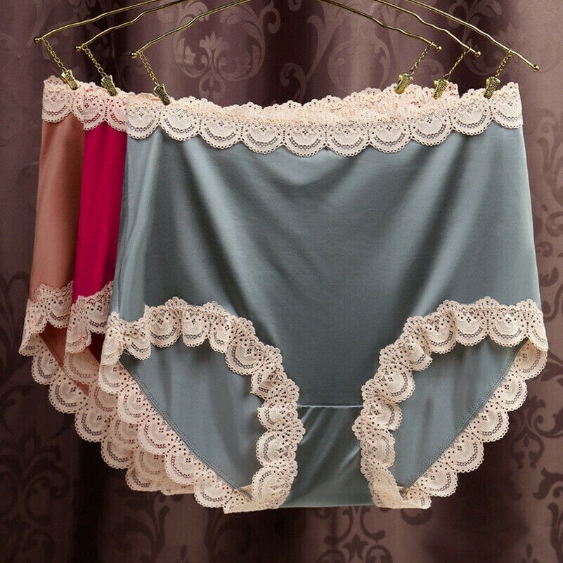 2x Frauen Spitze Satin Kunstseide Unterwäsche Slip Schlüpfer Locker Hohe Taille