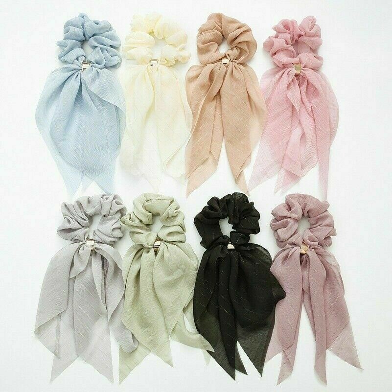 Damen Chiffon Schleife Lang Band Haar Schal Elastisch Haargummi Gummi Hairrope