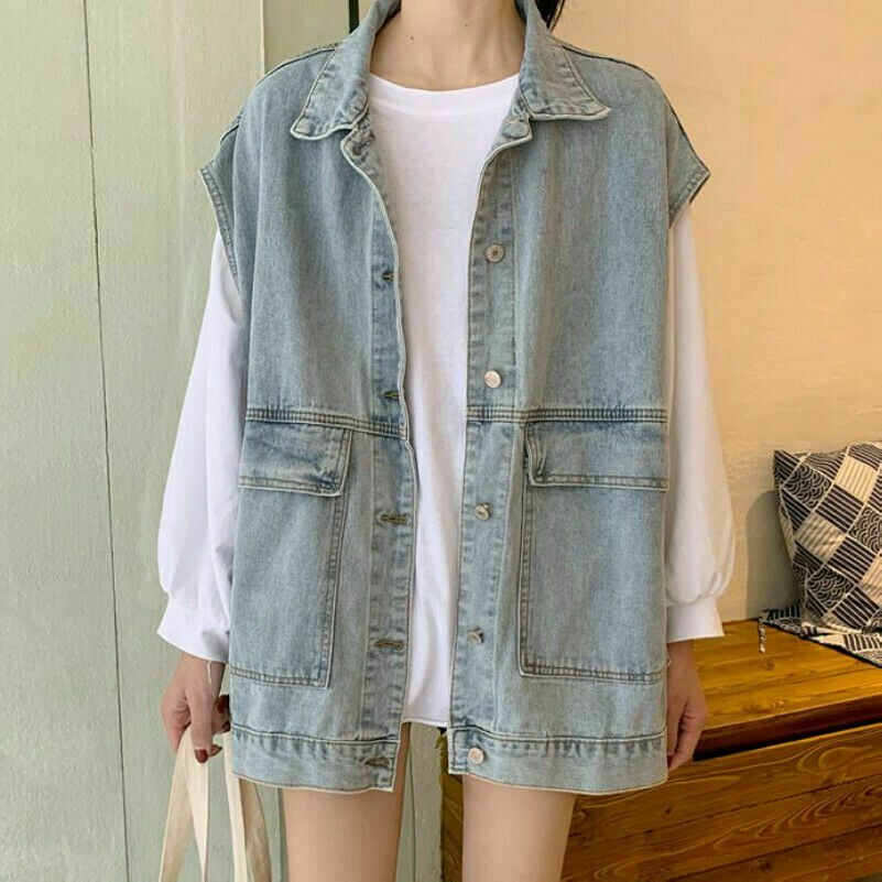 Damen Denim Weste Weste Locker Ärmellos Jeans Jacke Mantel Freizeit
