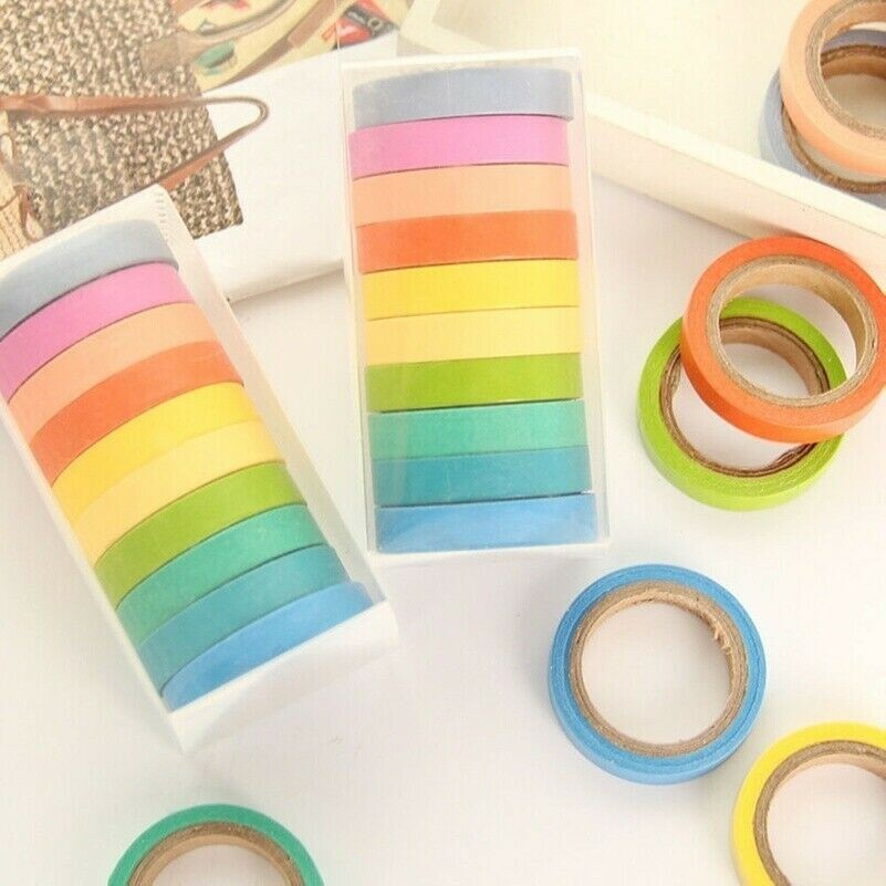 Rainbow Roll Washi Tape Sticky Paper Self Adhesive Writable DIY 10pcs/set SHP
