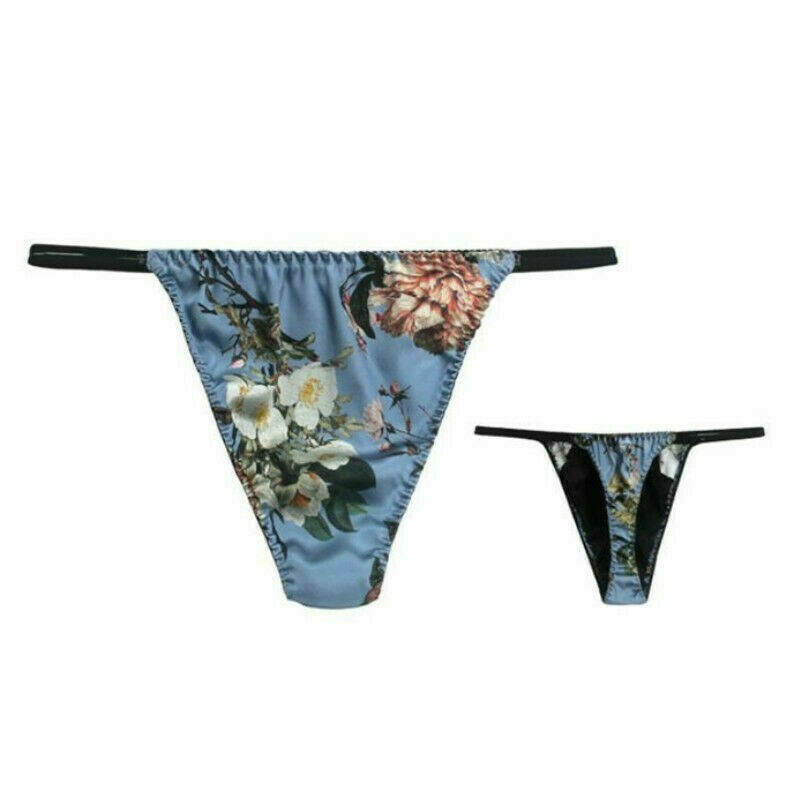 Herren Schwul Seide Tanga Slip Unterwäsche T-Back Niedrige Taille Blumen Leopard