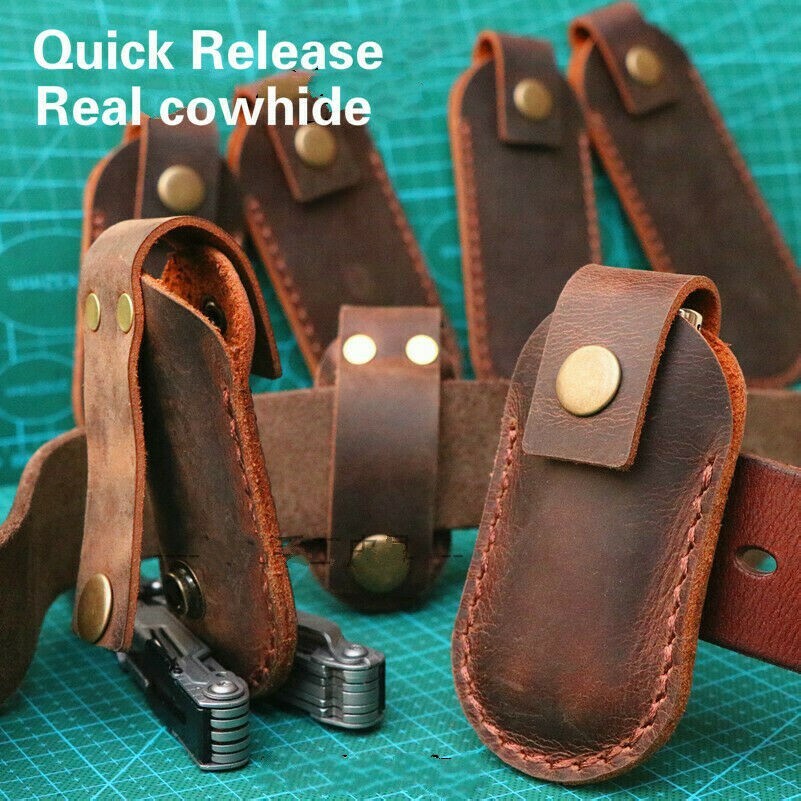 Fait à la Main Vachette Cuir Ceinture Pliant Couteau Housse Support Fixé Lame