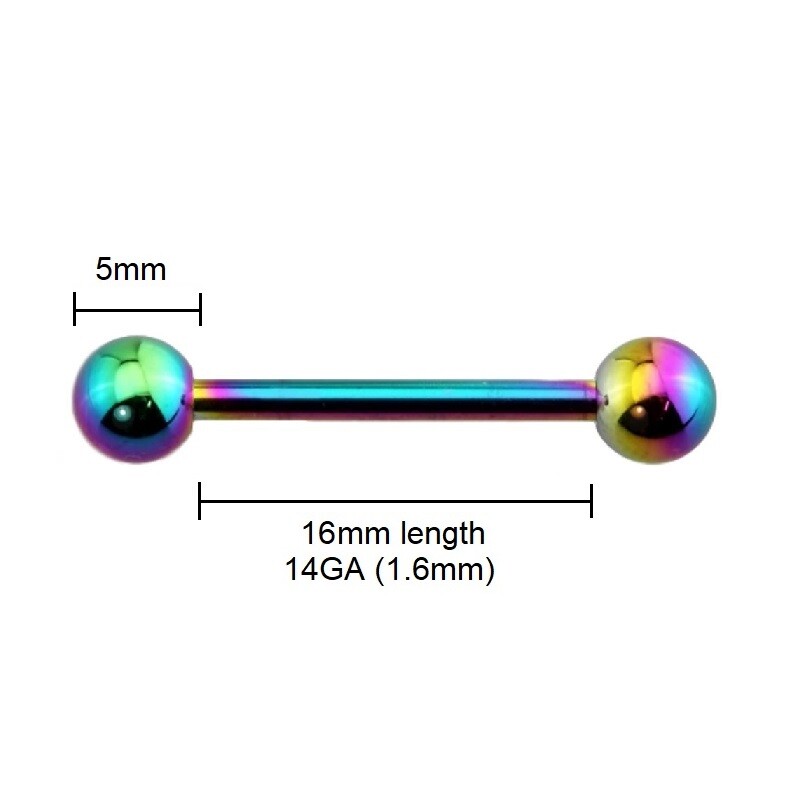 16mm Rainbow IP over Stainless Steel Barbell * Tongue or Nipple Bar * Gay Pride