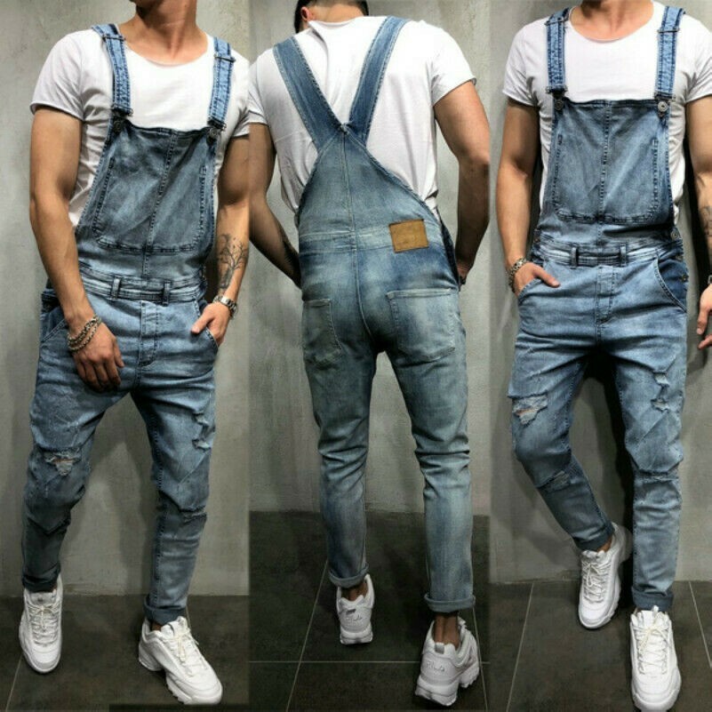 Salopette In Jeans Ripped Per Uomo Taglia Plus