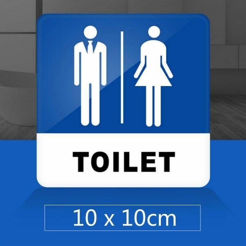 WC Toilet Door Sign Plaque Unisex Washroom Symbol Acrylic Self Adhesive 10x10CM