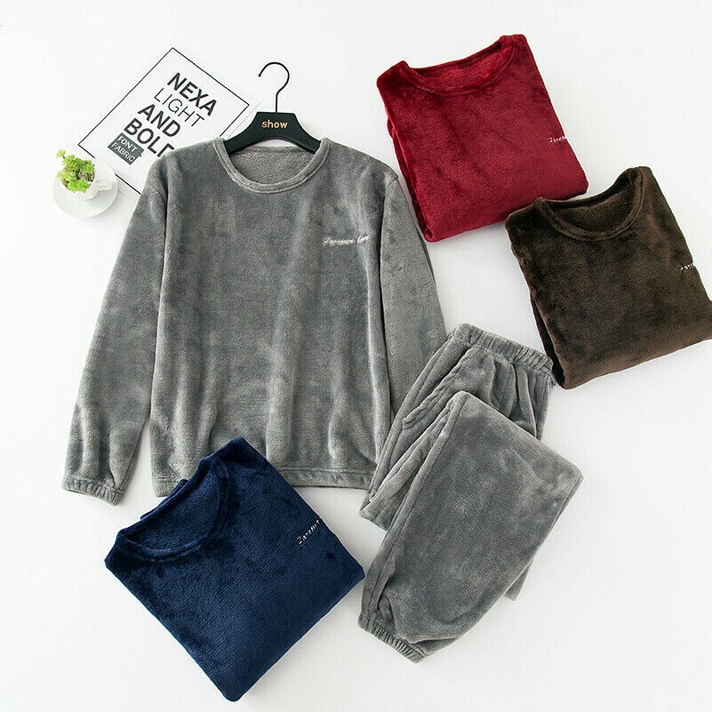 men-nightwear-pajama-set-flannel-coral-fleece-pullover-top-long-sleeve-warm-suit
