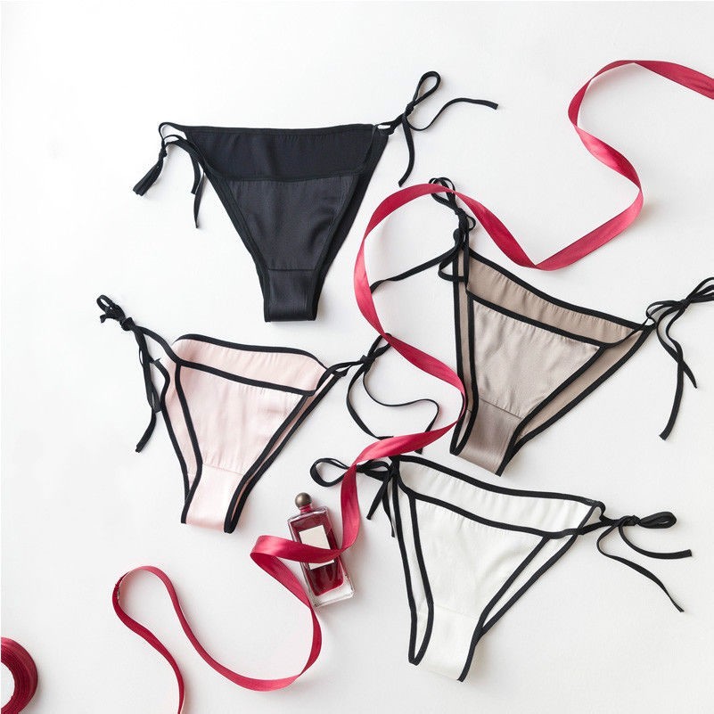 Femme Soie Slip Nœud Côté String Culotte Sous-Vêtements sous Vêtement