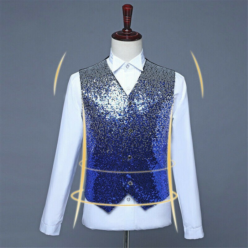 Mens Sequin Waistcoat Glitter Vest Top Party Night Club Stage Dress Costume