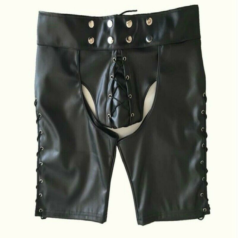 Men's Faux Leather Shorts Backless Pouch Jockstrap Underwear G-string SHP