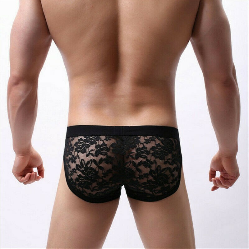 Men Lace Brief See Through Underwear Sheer Shorts Sexy Low Waist Pouch Thong