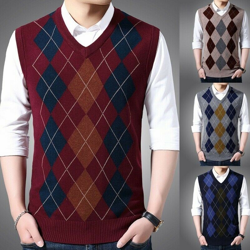 Hommes Tricoté Débardeur Argile Pull sans Manche Pull Pull Slim Fit