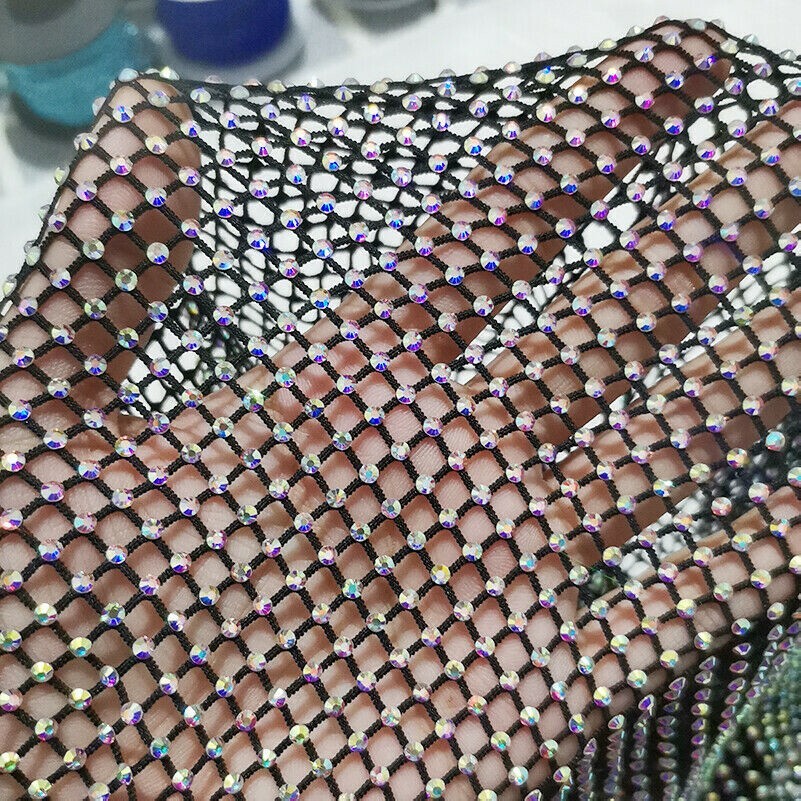 Netzstoff Strass Glänzend Elastisch Perlen Borte Nähen Basteln Applikation