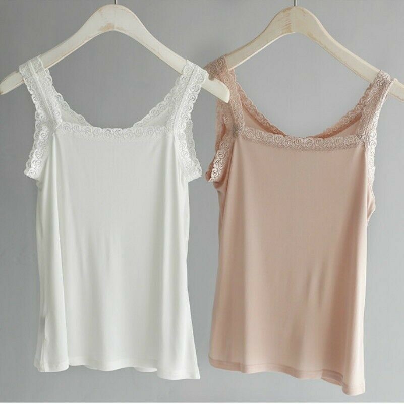 lady-knit-silk-tank-top-camisole-flower-lace-strap-stretch-vest-undershirt
