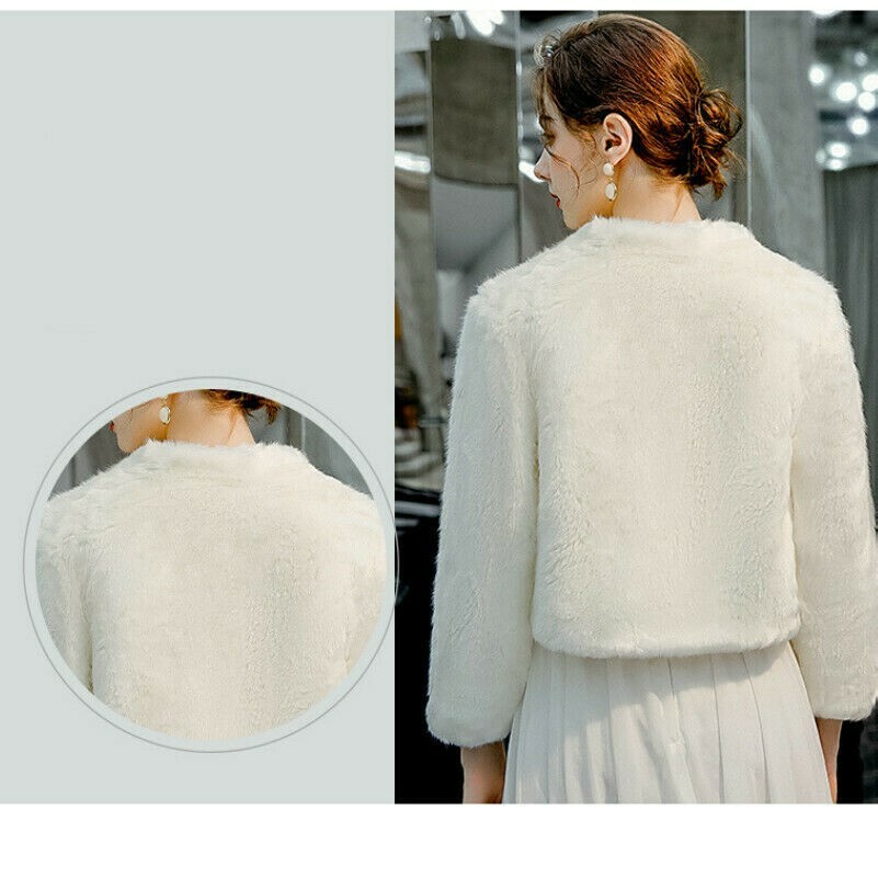 Women Bridal Faux Fur Bolero Shrug Jacket Wrap Shawl Wedding Evening Party