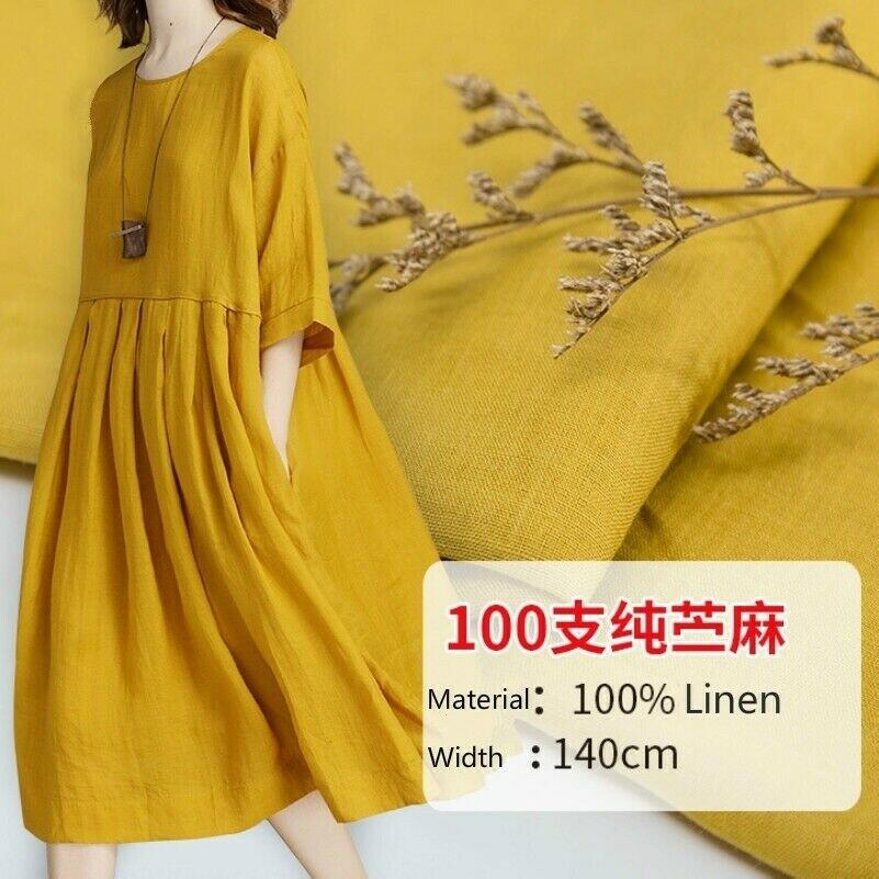 100% Linen Fabric Pure Natural Flax Solid Color Dress Clothes Craft Material