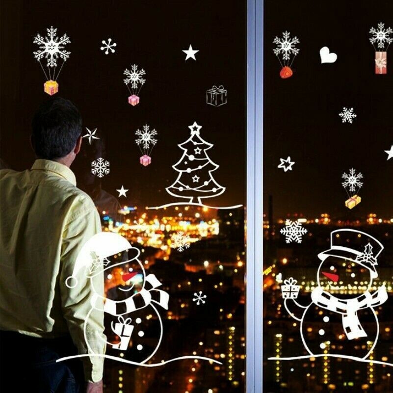 Selbstklebend Weihnachten Glas Aufkleber Schneemann Wand Sticker Fenster Dekor